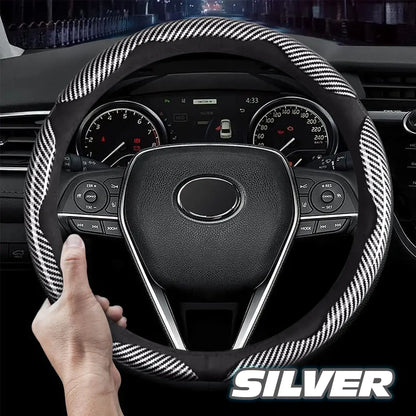 Samez Carbon Fiber Silicone Anti-Slip Steering Wheel Cover Universal Fit