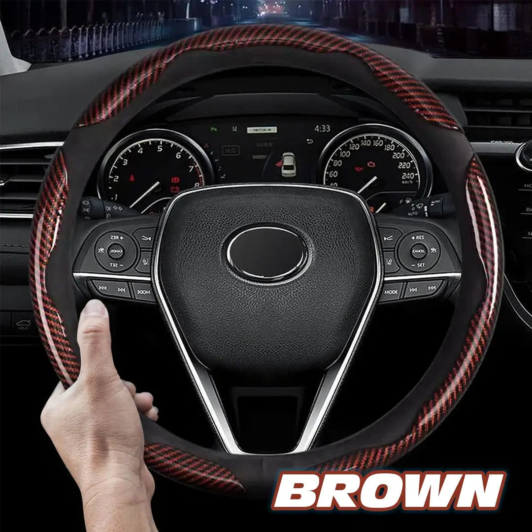 Samez Carbon Fiber Silicone Anti-Slip Steering Wheel Cover Universal Fit