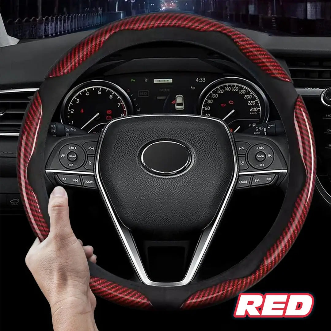 Samez Carbon Fiber Silicone Anti-Slip Steering Wheel Cover Universal Fit