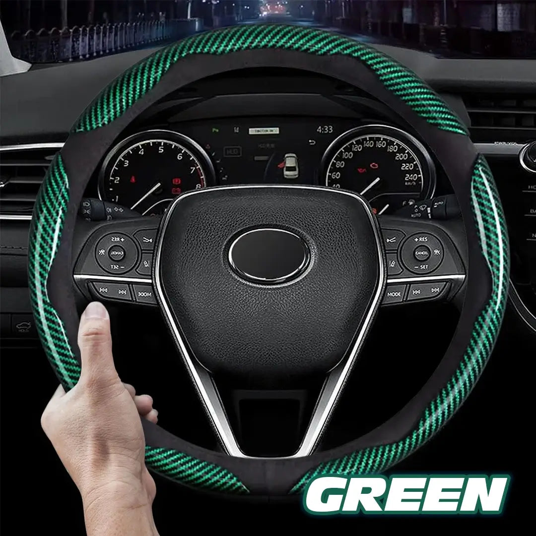 Samez Carbon Fiber Silicone Anti-Slip Steering Wheel Cover Universal Fit