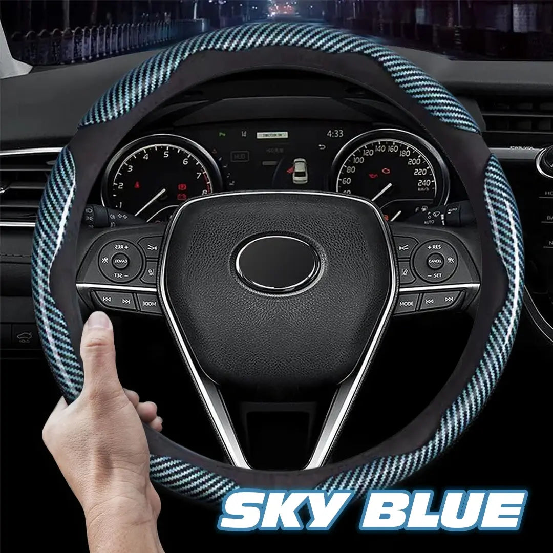 Samez Carbon Fiber Silicone Anti-Slip Steering Wheel Cover Universal Fit