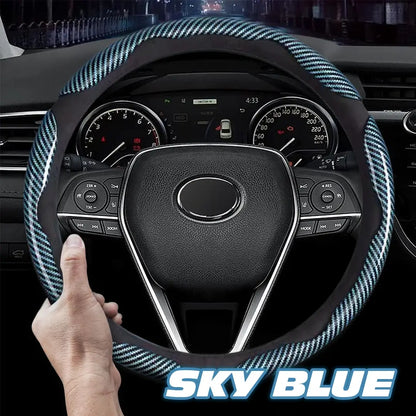 Samez Carbon Fiber Silicone Anti-Slip Steering Wheel Cover Universal Fit