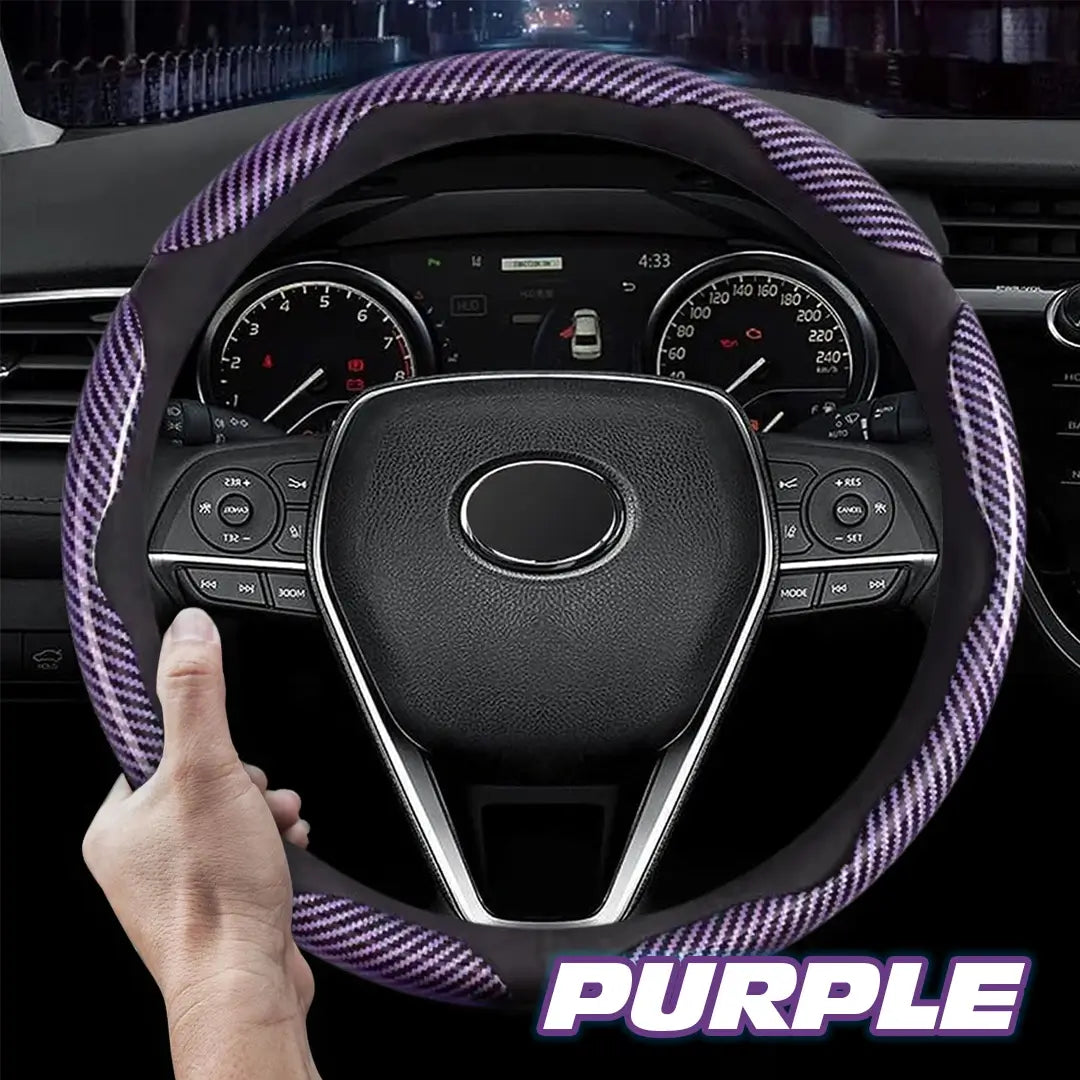 Samez Carbon Fiber Silicone Anti-Slip Steering Wheel Cover Universal Fit