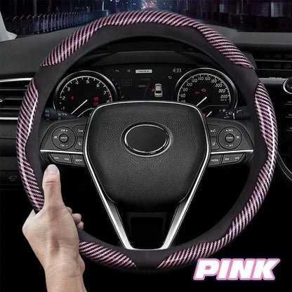 Samez Carbon Fiber Silicone Anti-Slip Steering Wheel Cover Universal Fit