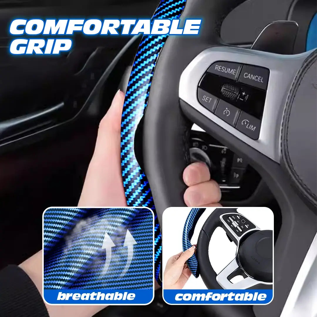Samez Carbon Fiber Silicone Anti-Slip Steering Wheel Cover Universal Fit