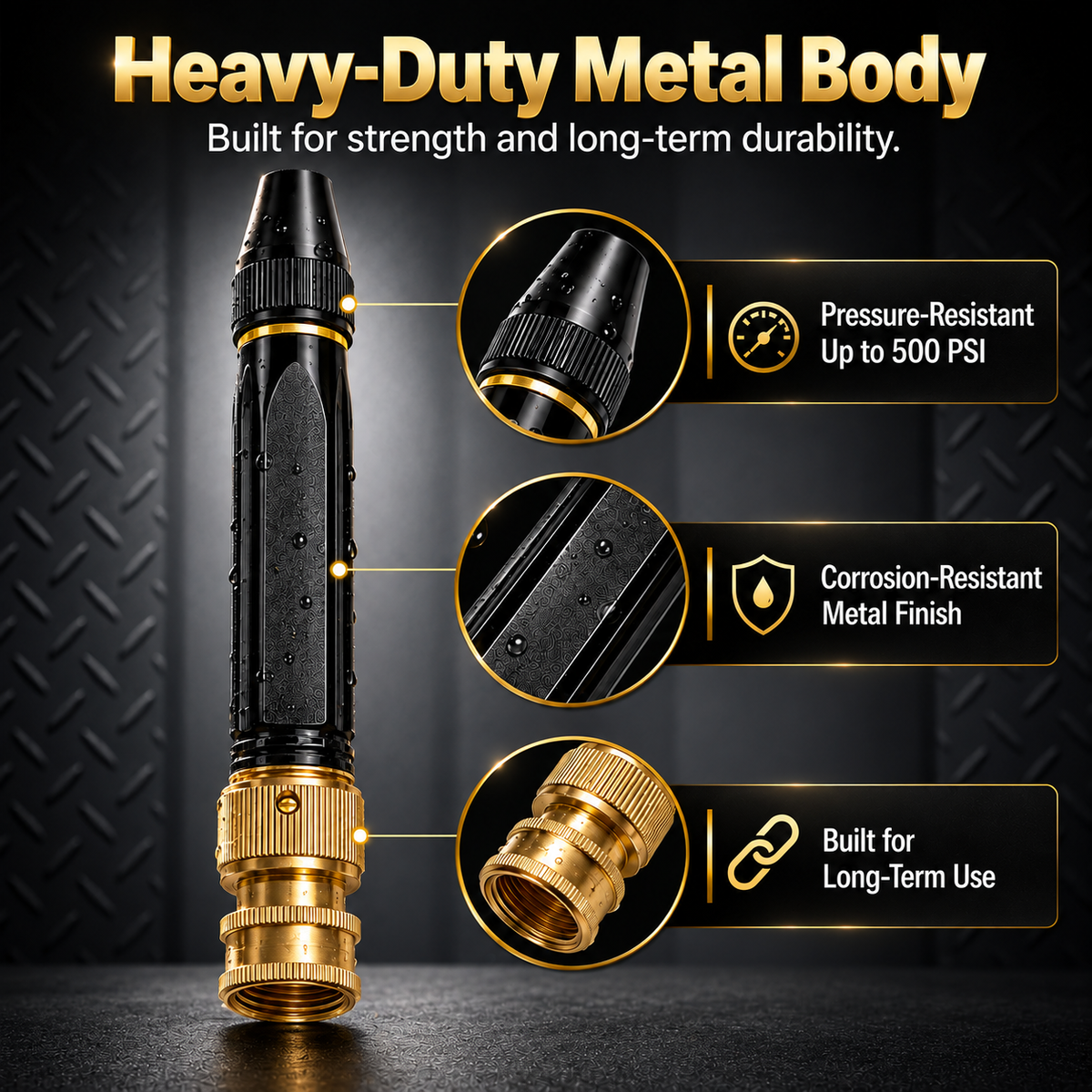 2026 VERSION - 80% OFF🔥Heavy Duty Adjustable Twist Hose Nozzle 🚀10X Higher Pressure |3 Spray Modes | Heavy-Duty Metal Body