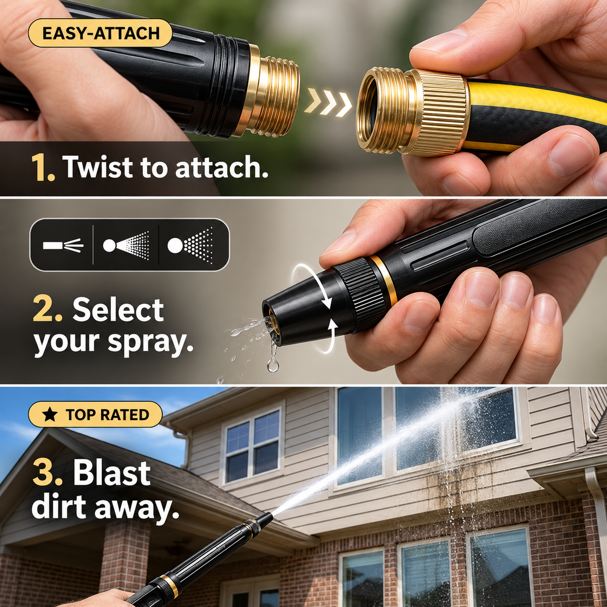 2026 VERSION - 80% OFF🔥Heavy Duty Adjustable Twist Hose Nozzle 🚀10X Higher Pressure |3 Spray Modes | Heavy-Duty Metal Body
