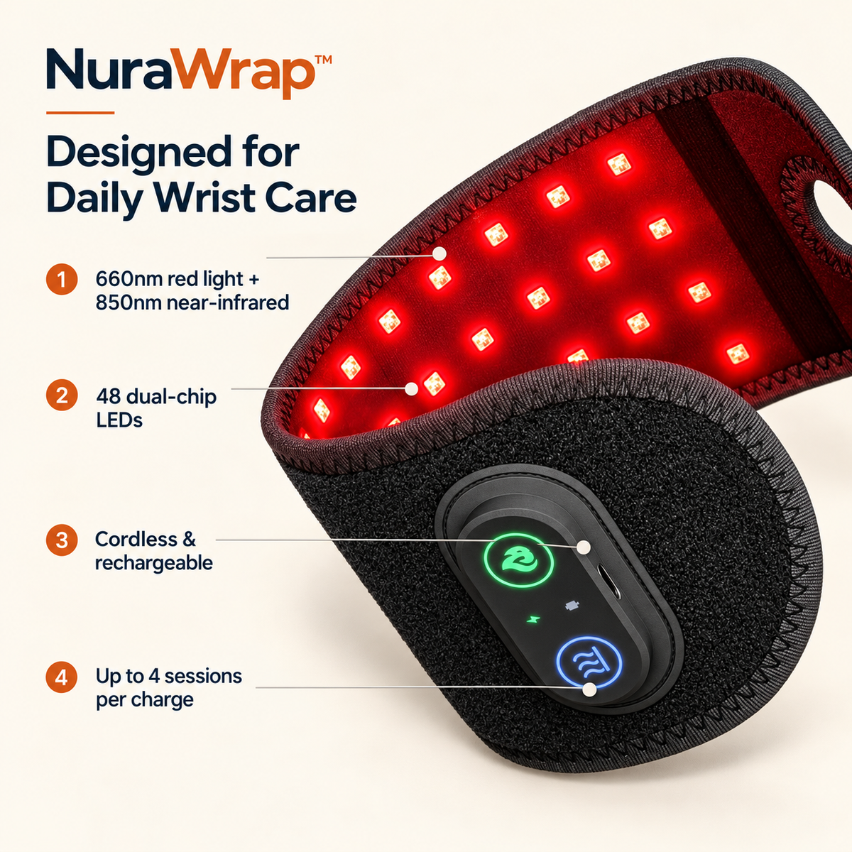EXCLUSIVE DEAL - 50% OFF 🔥 NuraWrap™ Red Light Wrist Wrap